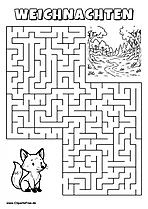 Irrgarten zum Drucken 'Hilf dem Fuchs, den Weg zu dem Weihnachtsfest zu finden'