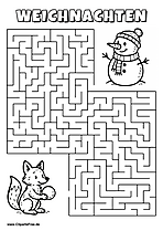 Irrgarten zum Drucken 'Hilf dem Fuchs, den Weg zu der Weihnachtsparty zu finden'