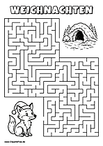 Irrgarten zum Drucken 'Hilf dem Fuchs, den Weg zu der Winterhöhle zu finden'