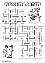 Irrgarten zum Drucken 'Hilf dem Fuchs mit Geschnek, den Weg zu zur Party zu finden'