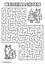 Irrgarten zum Drucken 'Hilf dem Fuchs mit Zuckerstange, den Weg zu dem Süßigkeitenkorb zu finden'