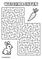 Irrgarten zum Drucken 'Hilf dem Hasen, den Weg zu der Möhre zu finden'