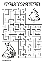 Irrgarten zum Drucken 'Hilf dem Hasen mit Geschenk, den Weg zu dem Tannenbaum zu finden'