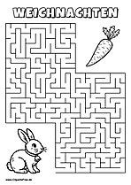 Irrgarten zum Drucken 'Hilf dem Kaninchen, den Weg zu der Möhre zu finden'
