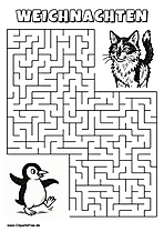 Irrgarten zum Drucken 'Hilf dem Pinguin beim Tanzen, den Weg zu der Katze zu finden'