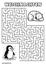 Irrgarten zum Drucken 'Hilf dem Pinguin, den Weg zu dem schlafenden Eisbär zu finden'
