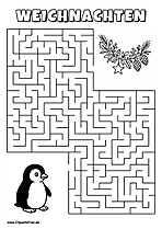 Irrgarten zum Drucken 'Hilf dem Pinguin, den Weg zu der Weihnachtsgirlande zu finden'