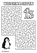 Irrgarten zum Drucken 'Hilf dem Pinguin, den Weg zu kleinem Drachen zu finden'