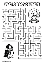 Irrgarten zum Drucken 'Hilf dem Pinguin mit Schal, den Weg zu der Schneekugel zu finden'