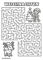 Irrgarten zum Drucken 'Hilf dem Renntier, den Weg zu dem Weihnachtsfeier zu finden'