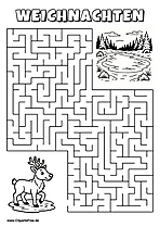 Irrgarten zum Drucken 'Hilf dem Rentier, den Weg zu dem See zu finden'