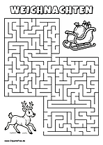 Irrgarten zum Drucken 'Hilf dem Rentier, den Weg zu den Schlitten vom Weihnachtsmann zu finden'