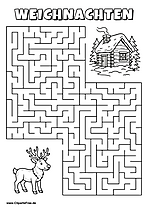 Irrgarten zum Drucken 'Hilf dem Rentier, den Weg zu der warmen Winterhütte zu finden'