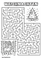 Irrgarten zum Drucken 'Hilf dem Rentier im Wald, den Weg zu der Tanne zu finden'
