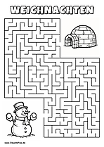 Irrgarten zum Drucken 'Hilf dem Schneemann, den Weg zu dem Iglu zu finden'