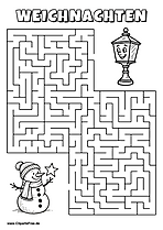 Irrgarten zum Drucken 'Hilf dem Schneemann mit Stern, den Weg zu der Laterne zu finden'