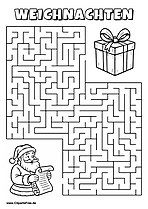 Irrgarten zum Drucken 'Hilf dem Weihnachtsmann, den Weg zu dem großen Geschenkpaket zu finden'