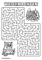Irrgarten zum Drucken 'Hilf der Eule auf Zweig, den Weg zu dem Waldhaus zu finden'