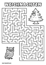 Irrgarten zum Drucken 'Hilf der Eule mit Brille, den Weg zu der Tanne zu finden'