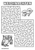 Irrgarten zum Drucken 'Hilf der Eule mit Lampe, den Weg zu dem Ast zu finden'