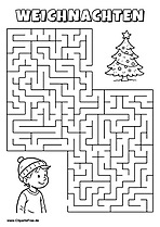 Junge sucht Weihnachtsbaum Labyrinth zum Drucken