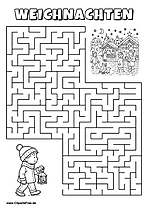 Kind mit Laterne sucht Weihnachtsmarkt Labyrinth zum Drucken