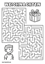 Kind sucht Geschenk zu Weihnachten Labyrinth zum Drucken