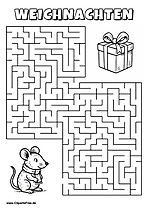 Maus sucht Geschenk Labyrinth zum Drucken