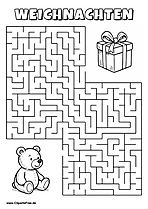 Teddybär sucht Weihnachtsgeschenk Labyrinth zum Drucken