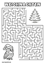 Uhu sucht Tanne im Wald Labyrinth zum Drucken