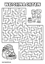 Weihnachtsmann mit Geschenken sucht Kinder Labyrinth zum Drucken