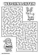 Weihnachtsmann sucht Hirsch Labyrinth zum Drucken