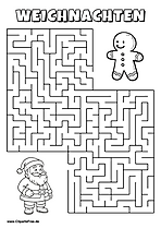 Weihnachtsmann sucht Lebkuchenmann Labyrinth zum Drucken