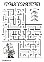 Weihnachtsmann sucht Schornstein Labyrinth zum Drucken