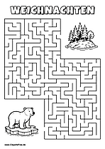 Weißbär auf Eis sucht Insel mit Wald Labyrinth zum Drucken