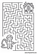 Labyrinth-Rätsel, Irrgarten-Bild 'Feuerwehrmann' download als PDF