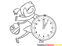 Zum Ausmalen Bild freudige Schülerin mit Uhr