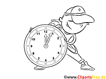 Zum Ausmalen Bild Uhr lernen in der Schule