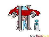 Auto auf Hebebühne in Werkstatt Bild, Illustration, Clipart