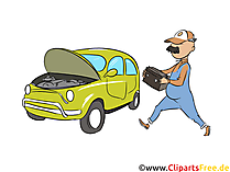 Akku wechseln in der Werkstatt Clipart, Bild, Illustration