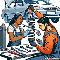 Fahrwerksfeder wechseln Clipart zum Thema Kfz-Werkstatt