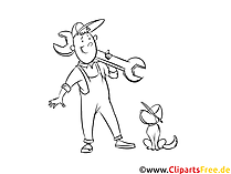 Kfz-Meister Zeichnung, Grafik, Clipart schwarz-weiss