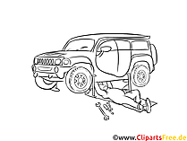 Mann unter dem Auto Zeichnung, Grafik, Clipart schwarz-weiss