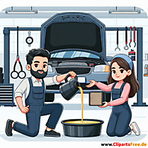 Ölwechsel Cartoon Clipart zum Thema Kfz-Werkstatt