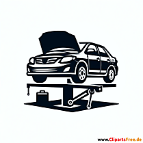 Personenwagen auf der Hebebühne Clipart schwarz-weiß