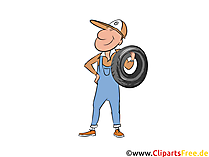 Reifenmontage, Kfz-Meister Clipart, Bild, Illustration