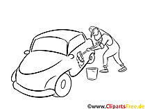 SB-Wäsche, Auto waschen Zeichnung, Grafik, Bild schwarz-weiss