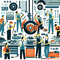 Wechsel von Bremsscheiben Clipart zum Thema Kfz-Werkstatt