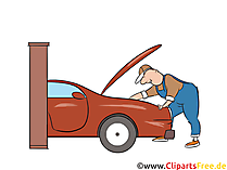 Werkstattmeister schaut unter der Haube, repariert Auto Clipart, Bild
