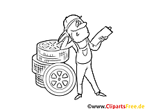 Winterreifenwechsel Zeichnung, Grafik, Bild schwarz-weiss